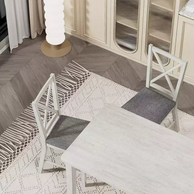 VECELO Farmhouse Style Dining Table Set, Rubber Wood Table and Upholstered Dining Chairs, Gray