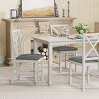 VECELO Farmhouse Style Dining Table Set, Rubber Wood Table and Upholstered Dining Chairs, Gray