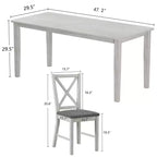 VECELO Farmhouse Style Dining Table Set, Rubber Wood Table and Upholstered Dining Chairs, Gray