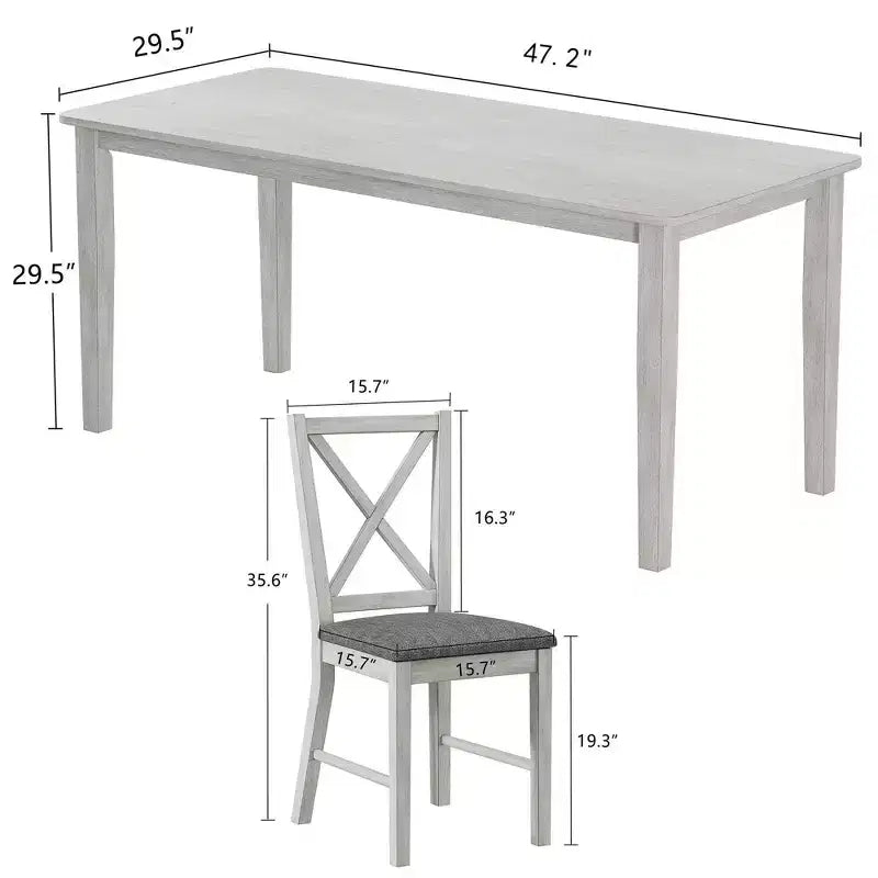 VECELO Farmhouse Style Dining Table Set, Rubber Wood Table and Upholstered Dining Chairs, Gray