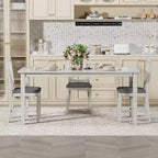 VECELO Farmhouse Style Dining Table Set, Rubber Wood Table and Upholstered Dining Chairs, Gray