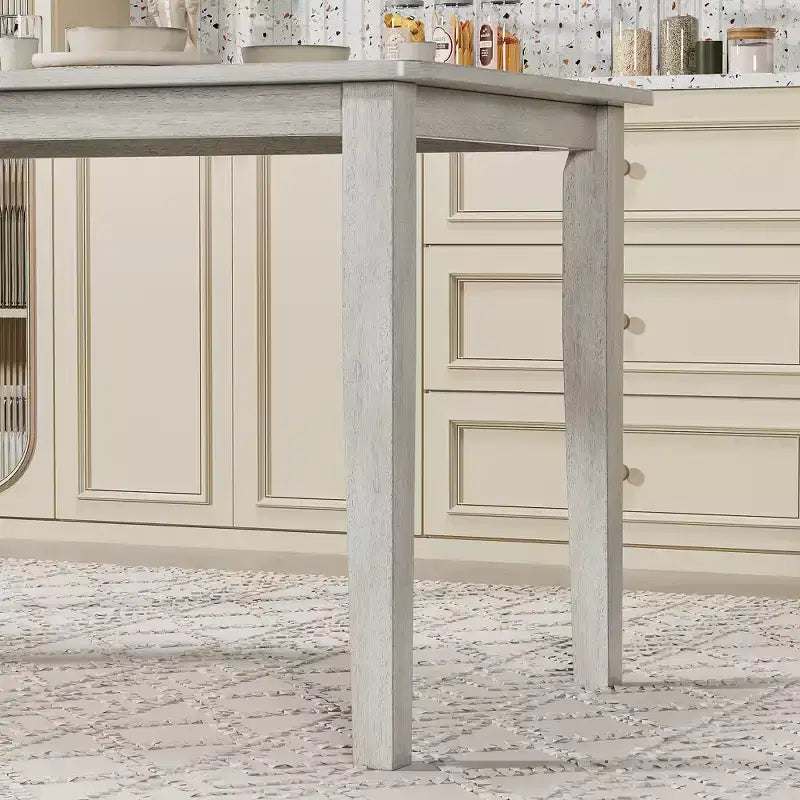 VECELO Farmhouse Style Dining Table Set, Rubber Wood Table and Upholstered Dining Chairs, Gray