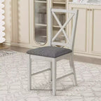 VECELO Farmhouse Style Dining Table Set, Rubber Wood Table and Upholstered Dining Chairs, Gray