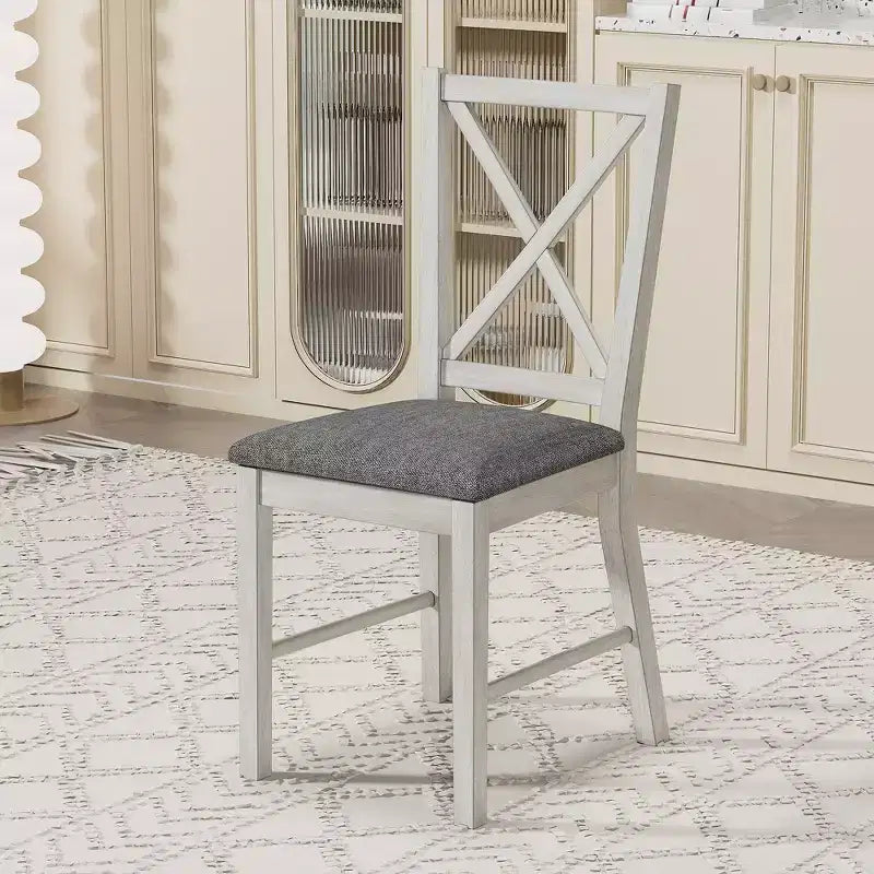 VECELO Farmhouse Style Dining Table Set, Rubber Wood Table and Upholstered Dining Chairs, Gray