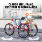 VEVOR Folding Adult Tricycle, 24-Inch Adult Folding Trikes, Carbon Steel 3 Wheel Cruiser Bike with Large Basket & Adjustable Seat