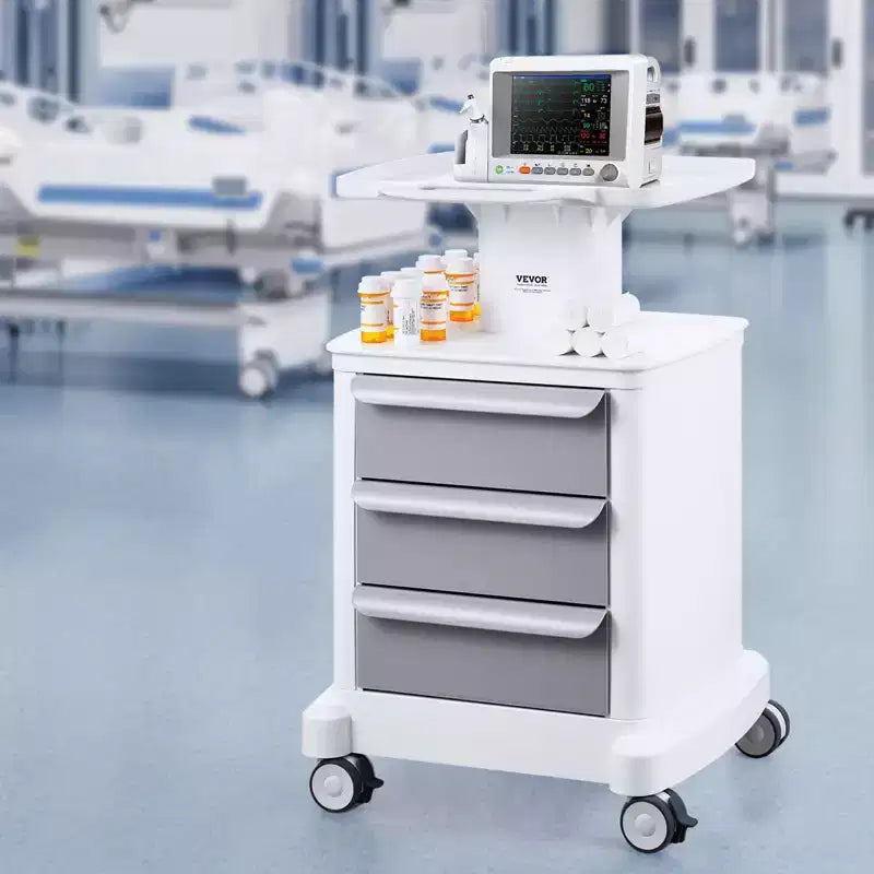 Carrelli da laboratorio VEVOR a 4 ripiani, carrello di servizio da laboratorio con 3 cassetti e 1 vassoio superiore, carrello medico mobile con materiale ABS, carrello da laboratorio su ruote