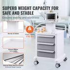 Carrelli da laboratorio VEVOR a 4 ripiani, carrello di servizio da laboratorio con 3 cassetti e 1 vassoio superiore, carrello medico mobile con materiale ABS, carrello da laboratorio su ruote