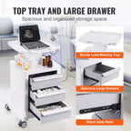 Carrelli da laboratorio VEVOR a 4 ripiani, carrello di servizio da laboratorio con 3 cassetti e 1 vassoio superiore, carrello medico mobile con materiale ABS, carrello da laboratorio su ruote