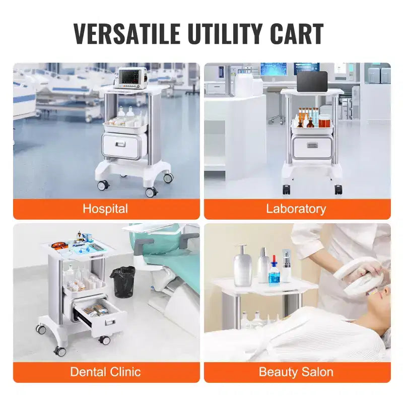 VEVOR 2 Tiers Lab Carts, Lab Utility Cart with 1 Drawer & 1 Top Tray, Mobile Medical Cart with ABS Material, Lab Rolling Cart