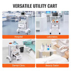 VEVOR 2 Tiers Lab Carts, Lab Utility Cart with 1 Drawer & 1 Top Tray, Mobile Medical Cart with ABS Material, Lab Rolling Cart