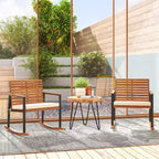 Outsunny Outdoor Rocking Chair Set of 2, Acacia Wood Outdoor Rockers with Armrests, Cushion, Cream White