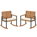 Outsunny Outdoor Rocking Chair Set of 2, Acacia Wood Outdoor Rockers with Armrests, Cushion, Cream White