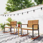 Outsunny Outdoor Rocking Chair Set of 2, Acacia Wood Outdoor Rockers with Armrests, Cushion, Cream White