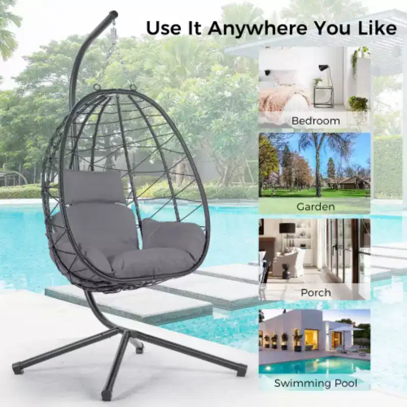 Egg Chair with Stand Indoor Outdoor Swing Chair Patio Wicker Hanging Egg Chair Hanging Basket Chair Hammock Chair