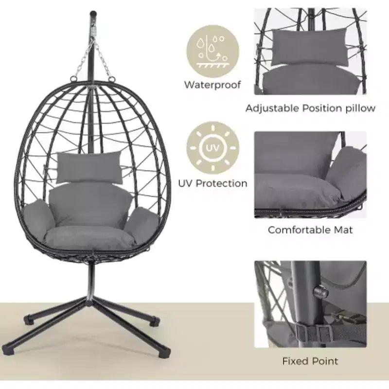 Egg Chair with Stand Indoor Outdoor Swing Chair Patio Wicker Hanging Egg Chair Hanging Basket Chair Hammock Chair