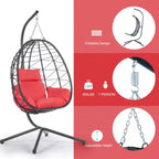 Egg Chair with Stand Indoor Outdoor Swing Chair Patio Wicker Hanging Egg Chair Hanging Basket Chair Hammock Chair