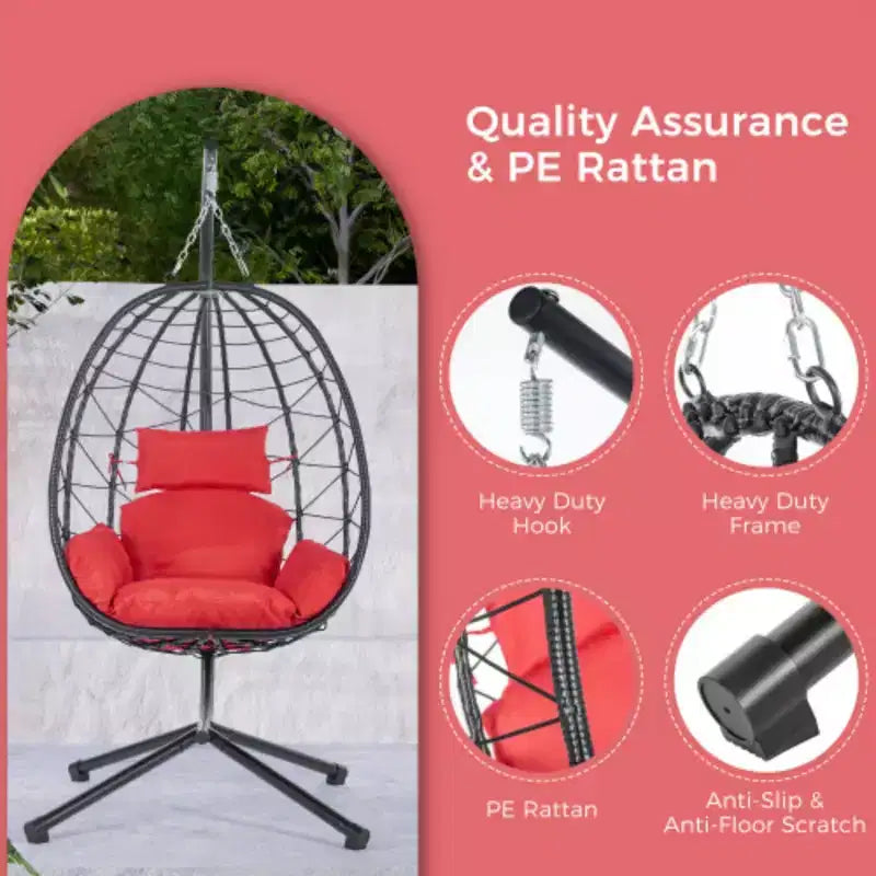 Egg Chair with Stand Indoor Outdoor Swing Chair Patio Wicker Hanging Egg Chair Hanging Basket Chair Hammock Chair