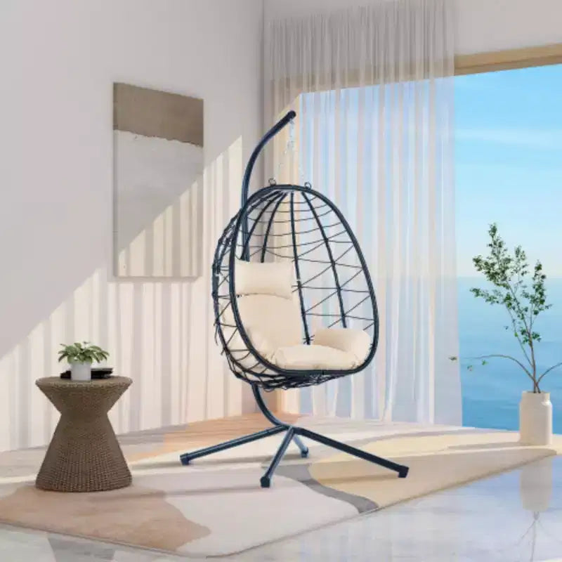 Egg Chair with Stand Indoor Outdoor Swing Chair Patio Wicker Hanging Egg Chair Hanging Basket Chair Hammock Chair