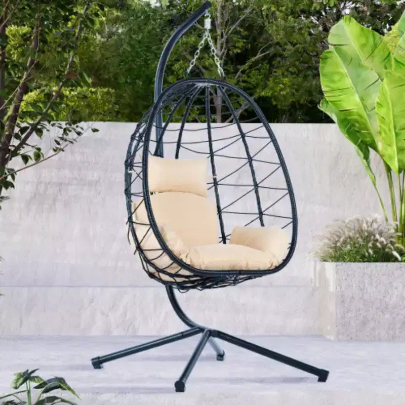 Egg Chair with Stand Indoor Outdoor Swing Chair Patio Wicker Hanging Egg Chair Hanging Basket Chair Hammock Chair