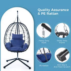 Egg Chair with Stand Indoor Outdoor Swing Chair Patio Wicker Hanging Egg Chair Hanging Basket Chair Hammock Chair