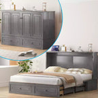 Mjkone Letto a Scomparsa Multifunzionale Queen Size con Stazione di Ricarica USB, Cassetti e Materasso Tri-Pieghevole