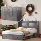Mjkone Letto a Scomparsa Multifunzionale Queen Size con Stazione di Ricarica USB, Cassetti e Materasso Tri-Pieghevole