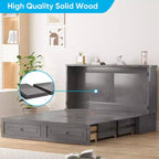 Mjkone Letto a Scomparsa Multifunzionale Queen Size con Stazione di Ricarica USB, Cassetti e Materasso Tri-Pieghevole