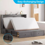 Mjkone Letto a Scomparsa Multifunzionale Queen Size con Stazione di Ricarica USB, Cassetti e Materasso Tri-Pieghevole