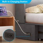 Mjkone Letto a Scomparsa Multifunzionale Queen Size con Stazione di Ricarica USB, Cassetti e Materasso Tri-Pieghevole
