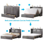 Mjkone Letto a Scomparsa Multifunzionale Queen Size con Stazione di Ricarica USB, Cassetti e Materasso Tri-Pieghevole