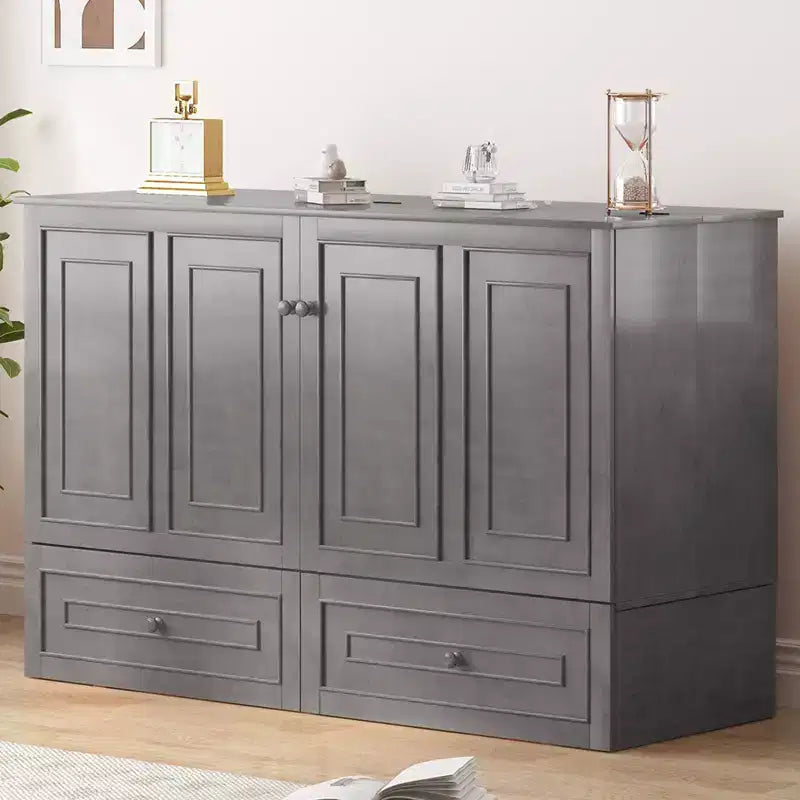 Mjkone Letto a Scomparsa Multifunzionale Queen Size con Stazione di Ricarica USB, Cassetti e Materasso Tri-Pieghevole
