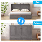 Mjkone Letto a Scomparsa Multifunzionale Queen Size con Stazione di Ricarica USB, Cassetti e Materasso Tri-Pieghevole