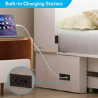 Mjkone Letto a Scomparsa Multifunzionale Queen Size con Stazione di Ricarica USB, Cassetti e Materasso Tri-Pieghevole