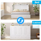 Mjkone Letto a Scomparsa Multifunzionale Queen Size con Stazione di Ricarica USB, Cassetti e Materasso Tri-Pieghevole