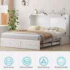 Mjkone Letto a Scomparsa Multifunzionale Queen Size con Stazione di Ricarica USB, Cassetti e Materasso Tri-Pieghevole
