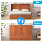 Mjkone Letto a Scomparsa Multifunzionale Queen Size con Stazione di Ricarica USB, Cassetti e Materasso Tri-Pieghevole