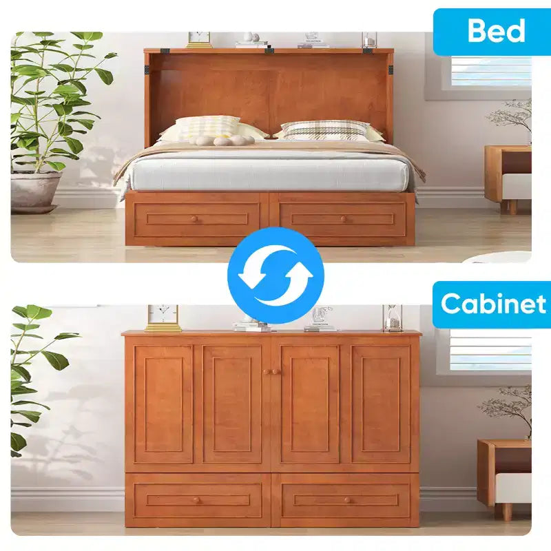 Mjkone Letto a Scomparsa Multifunzionale Queen Size con Stazione di Ricarica USB, Cassetti e Materasso Tri-Pieghevole