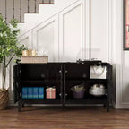 Storage Buffet Cabinet, Mid Century Modern Sideboard, Accent Storage Cabinet Serving Sideboard with 4 Hollow Out Doors and Adjustable Shelves