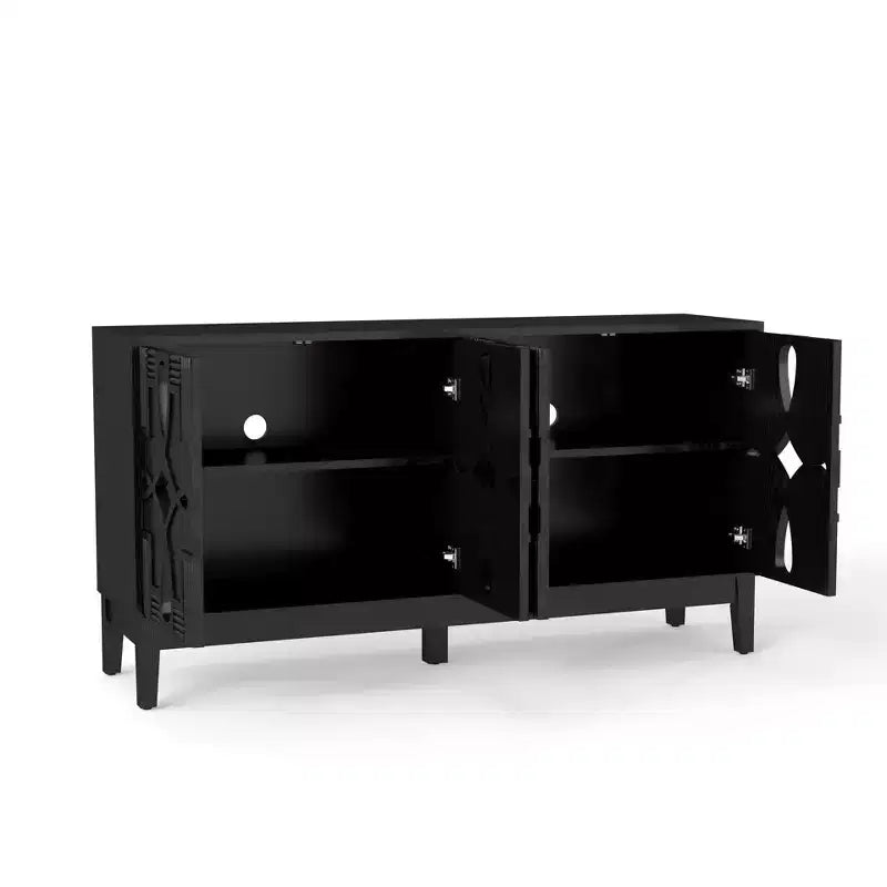 Storage Buffet Cabinet, Mid Century Modern Sideboard, Accent Storage Cabinet Serving Sideboard with 4 Hollow Out Doors and Adjustable Shelves