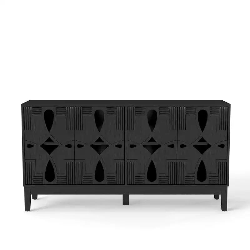 Storage Buffet Cabinet, Mid Century Modern Sideboard, Accent Storage Cabinet Serving Sideboard with 4 Hollow Out Doors and Adjustable Shelves