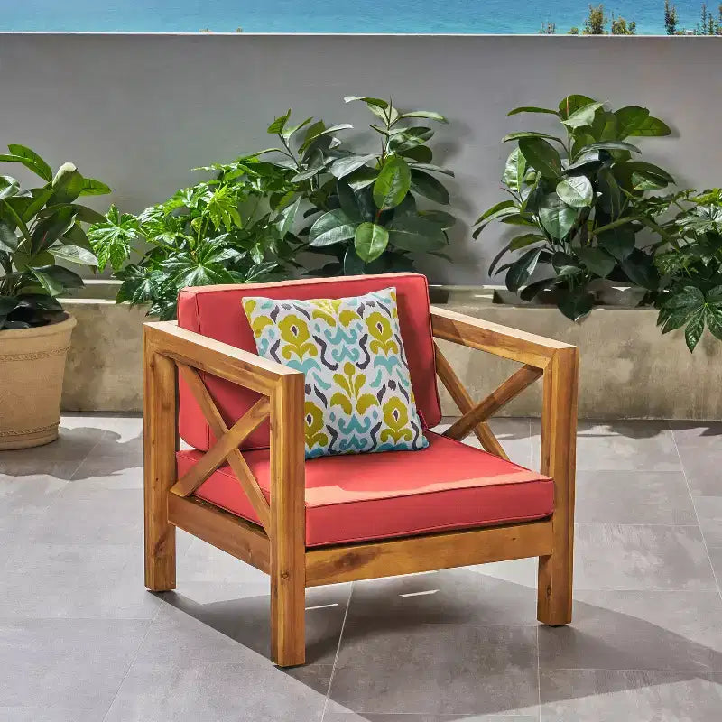 Christopher Knight Home Brava Outdoor Acacia Wood Club Chair with Water Resistant Cushion