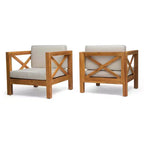 Christopher Knight Home Brava Poltrone da Esterno in Legno di Acacia con Cuscini Idrorepellenti (Set da 2)