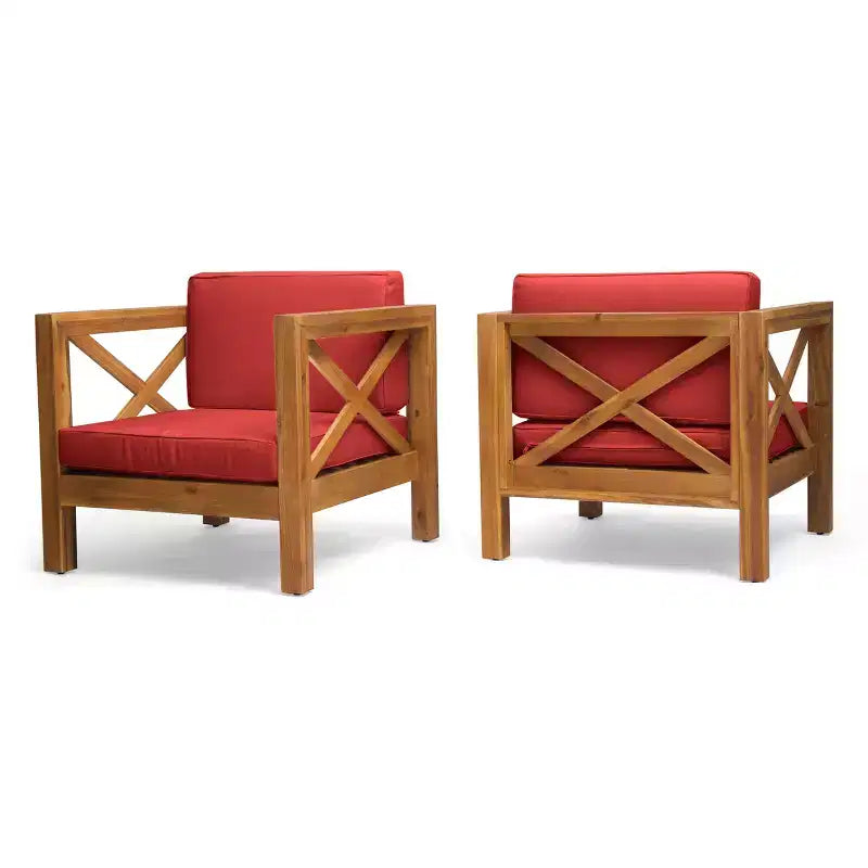 Christopher Knight Home Brava Poltrone da Esterno in Legno di Acacia con Cuscini Idrorepellenti (Set da 2)