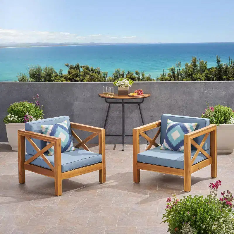 Christopher Knight Home Brava Poltrone da Esterno in Legno di Acacia con Cuscini Idrorepellenti (Set da 2)