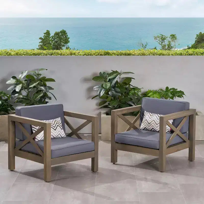 Christopher Knight Home Brava Poltrone da Esterno in Legno di Acacia con Cuscini Idrorepellenti (Set da 2)
