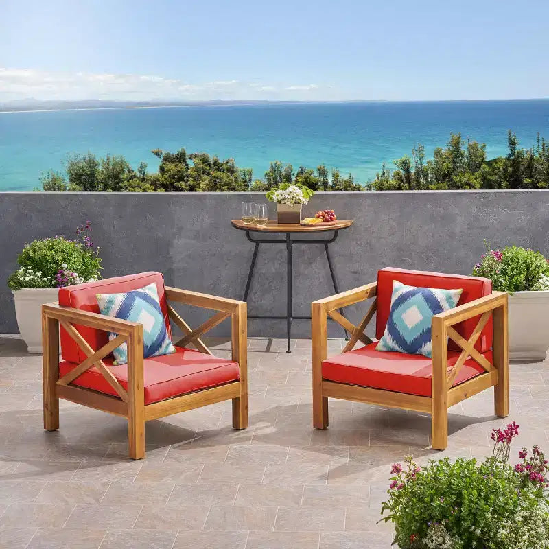 Christopher Knight Home Brava Poltrone da Esterno in Legno di Acacia con Cuscini Idrorepellenti (Set da 2)
