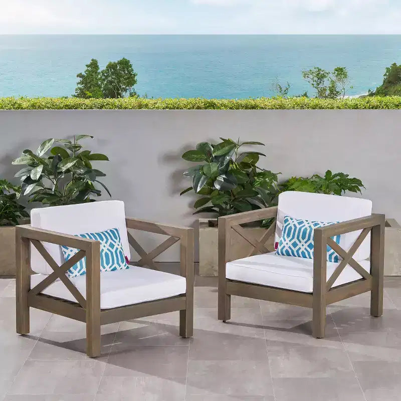 Christopher Knight Home Brava Poltrone da Esterno in Legno di Acacia con Cuscini Idrorepellenti (Set da 2)