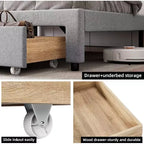 King Size Bed Frame with Storage Headboard, Charging Station, Upholstered Platform with Drawers, Sturdy Wooden Slats, No Box Spring, Light Grey