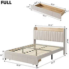 King Size Bed Frame with Storage Headboard, Charging Station, Upholstered Platform with Drawers, Sturdy Wooden Slats, No Box Spring, Light Grey