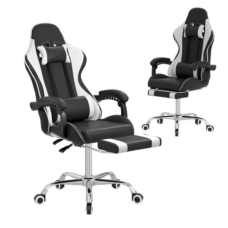 Sedia da gaming reclinabile VECELO, sedia da gaming ergonomica in pelle sintetica regolabile in altezza con poggiapiedi e supporto lombare, nera